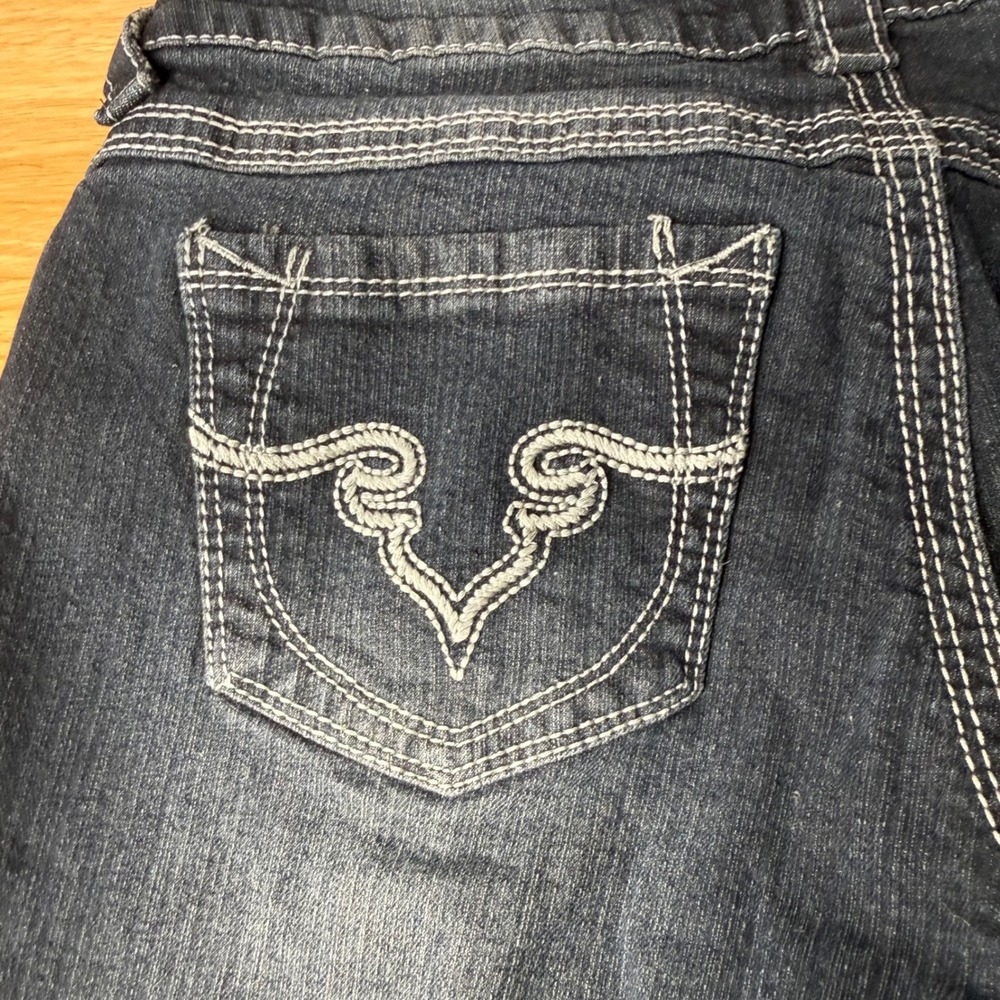 Y2K Western Low Rise Dark Wash Bootcut Jeans Women 7x33 Thick Stitch Embroidered - Picture 11 of 12